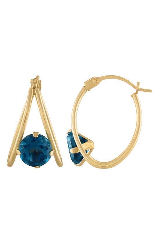 Shop Fzn 14k Gold Hoop Earrings In London Blue Topaz