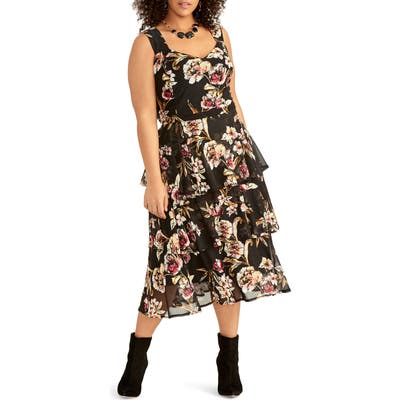 Plus Size Rachel Rachel Roy Valia Floral Ruffled Mesh Dress, Black