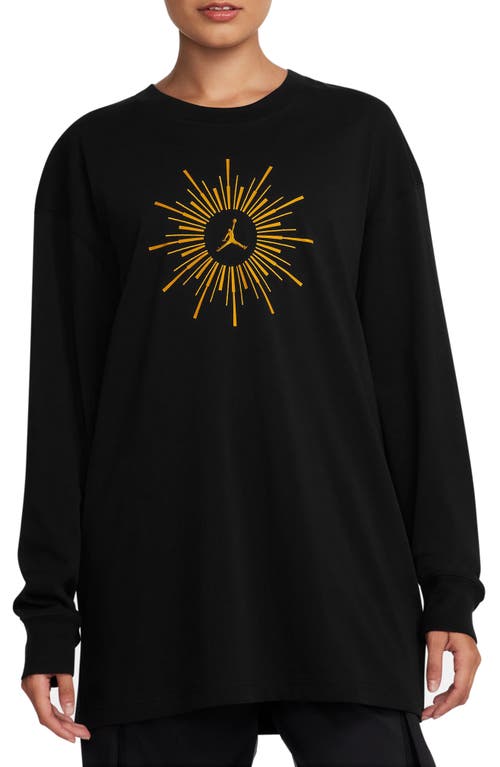 Shop Jordan Flight Heiress Of Optimism Long Sleeve Oversize Cotton T-shirt In Black/yellow Ochre