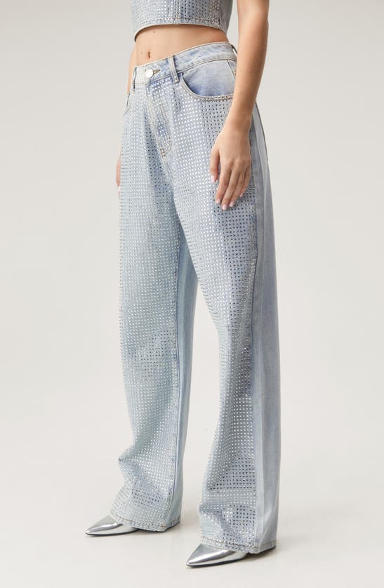 Shop Nasty Gal Embellished Relaxed Wide Leg Jeans In Light Wash