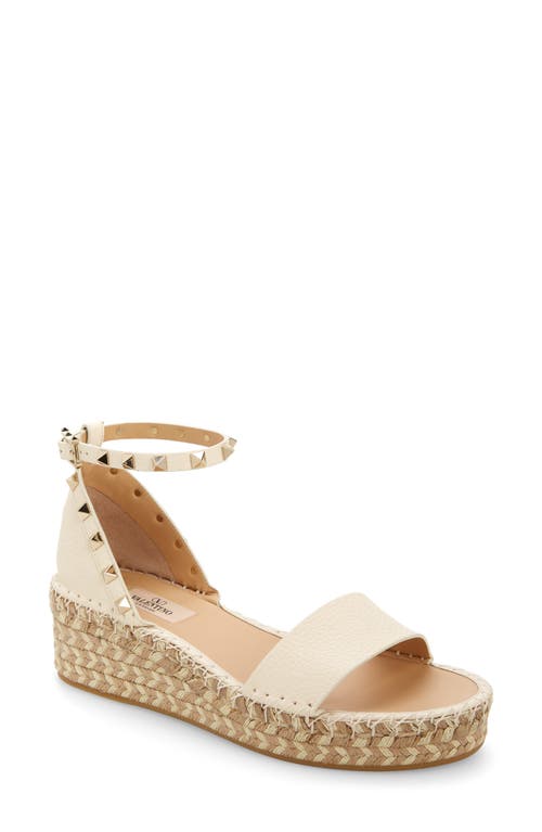 Shop Valentino Garavani Rockstud Espadrille Platform Wedge Sandal In Light Ivory/naturale