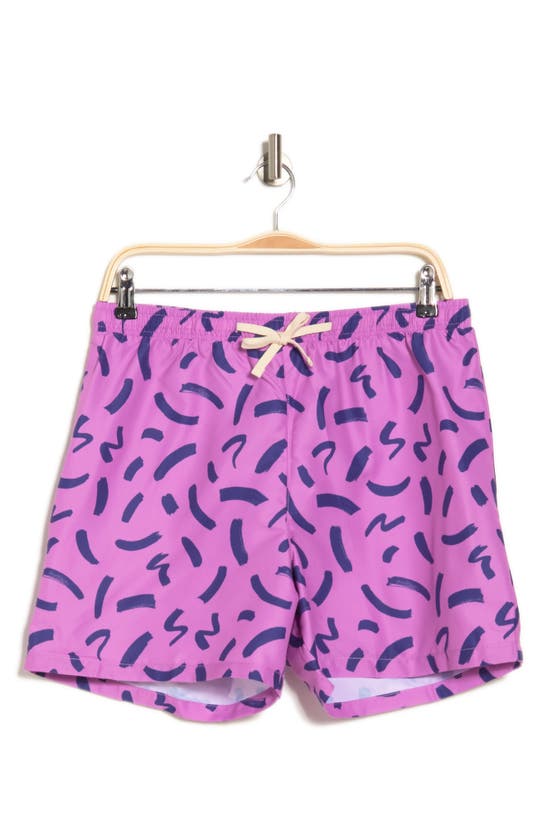 Abound Recycled Polyester 5" Volley Swim Shorts In Purple Lily Geo Strokes