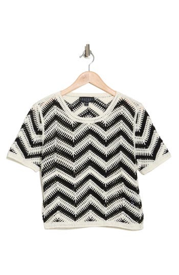 Laundry By Shelli Segal Zigzag Crocheted Sweater In Marshmallow/black