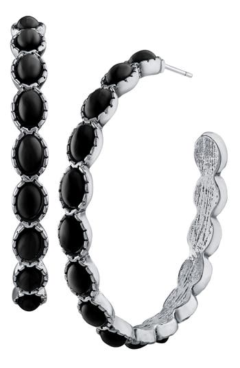 Shop Jardin Oval Resin Stone Hoop Earrings In Black/silver