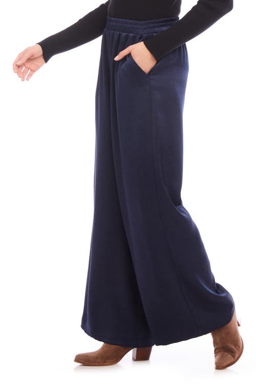 Shop Karen Kane Satin Wide Leg Pants In Navy