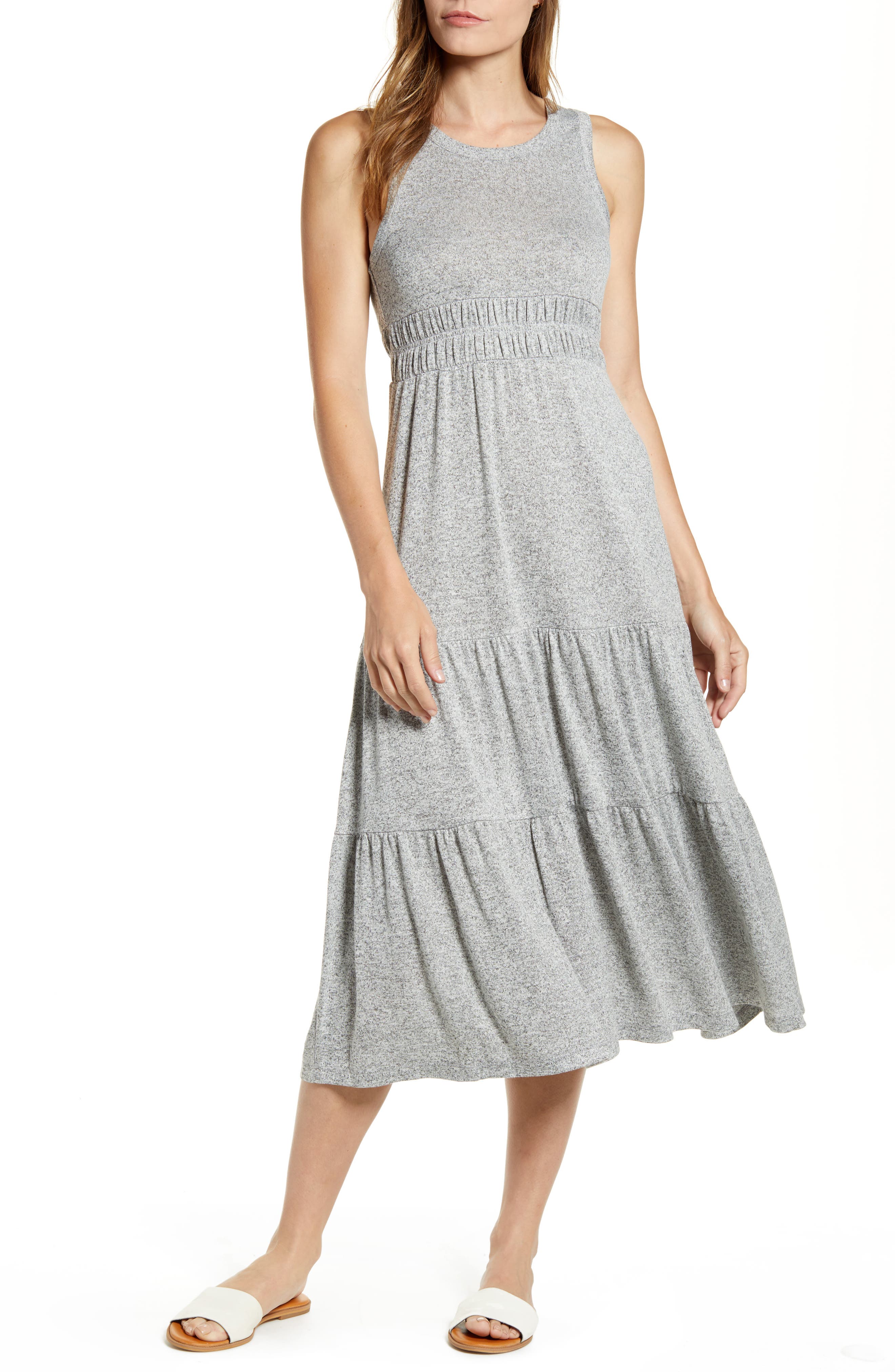 Lucky Brand Felicia Tie Waist Midi Dress, Grey