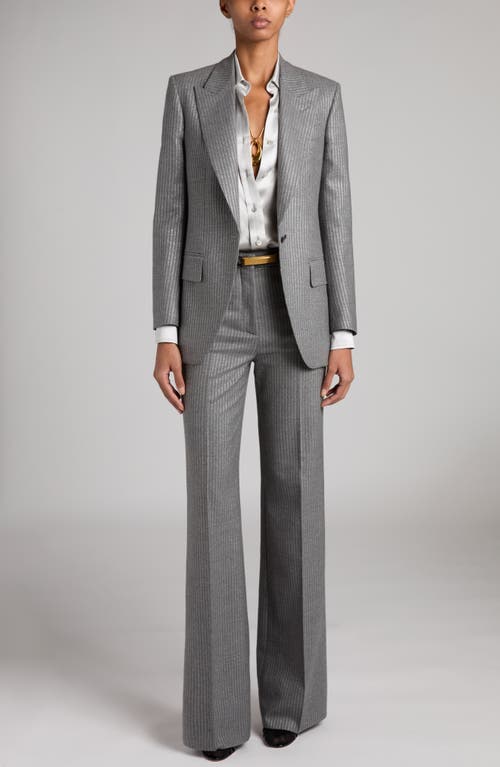 Tom Ford Metallic Stripe Wool Flannel Bootcut Pants In Grey Melange