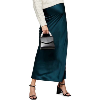 Topshop Bias Satin Maternity Maxi Skirt, US - Blue/green