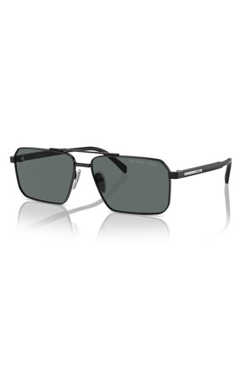 Prada 58mm Polarized Rectangular Sunglasses In Black