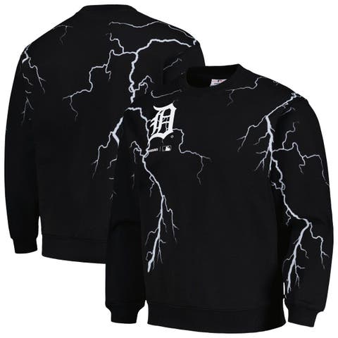 Men's PLEASURES  Black Detroit Tigers Lightning Crewneck Pullover Sweatshirt