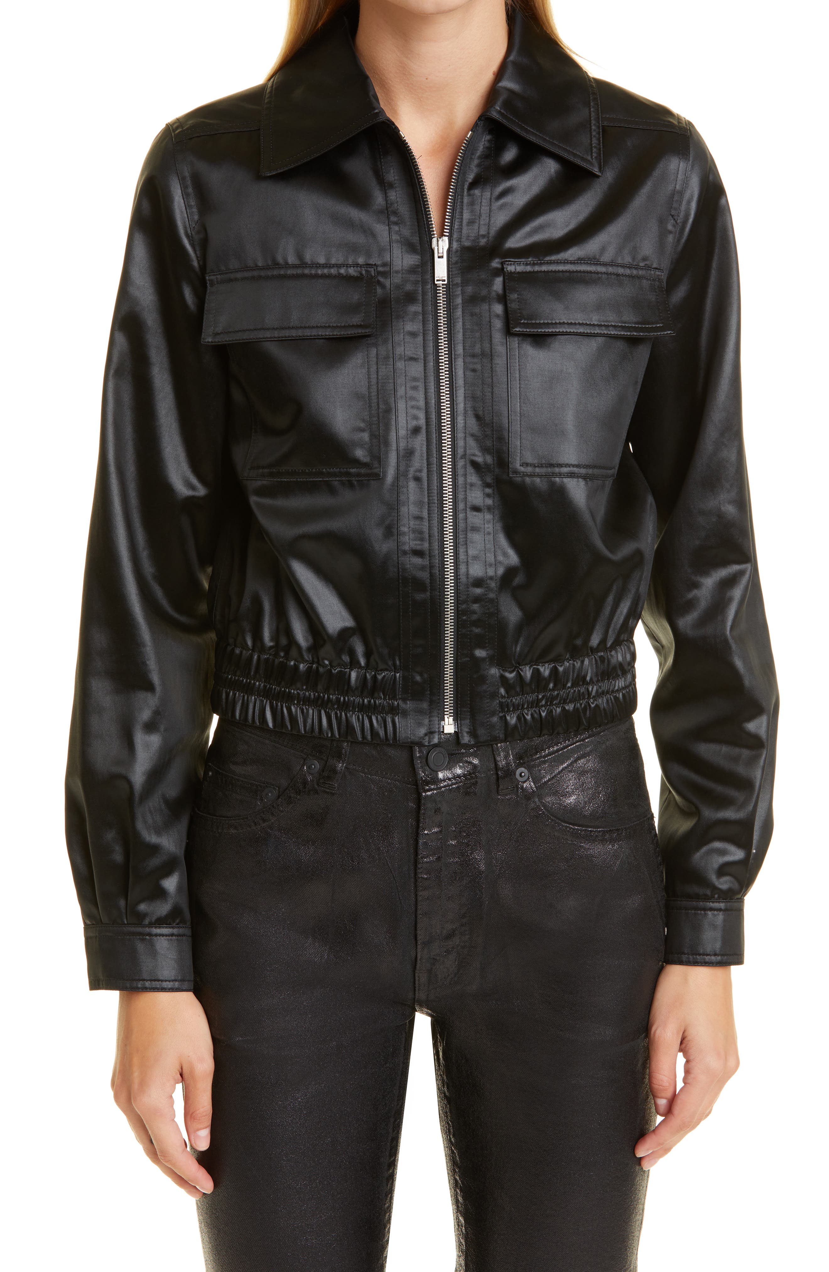 women's cropped leather bomber jacket