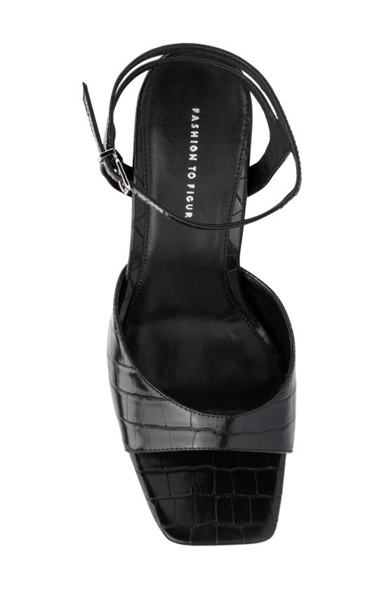 Fashion To Figure Hilari Croc Embossed Platform Heeled Sandal In Black