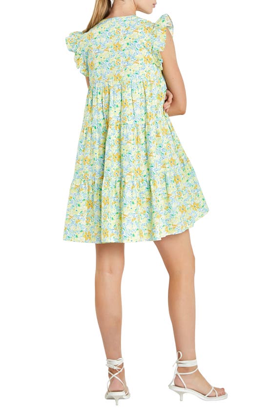Shop English Factory Floral Tiered Minidress In Yellow Multi