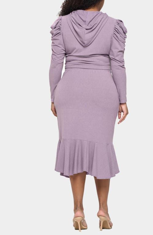 Shop L I V D Carmen Rib Hooded Crop Top & Skirt In Purple Ash