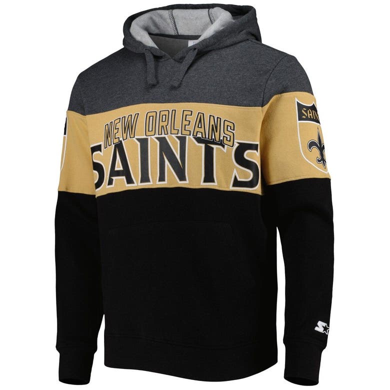 New Orleans Saints Starter Extreme Vintage Logos Pullover Hoodie -  Black/Heather Charcoal