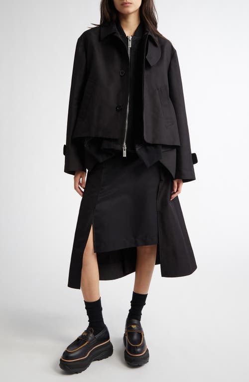 Sacai Belted Mixed Media Midi Skirt In Black