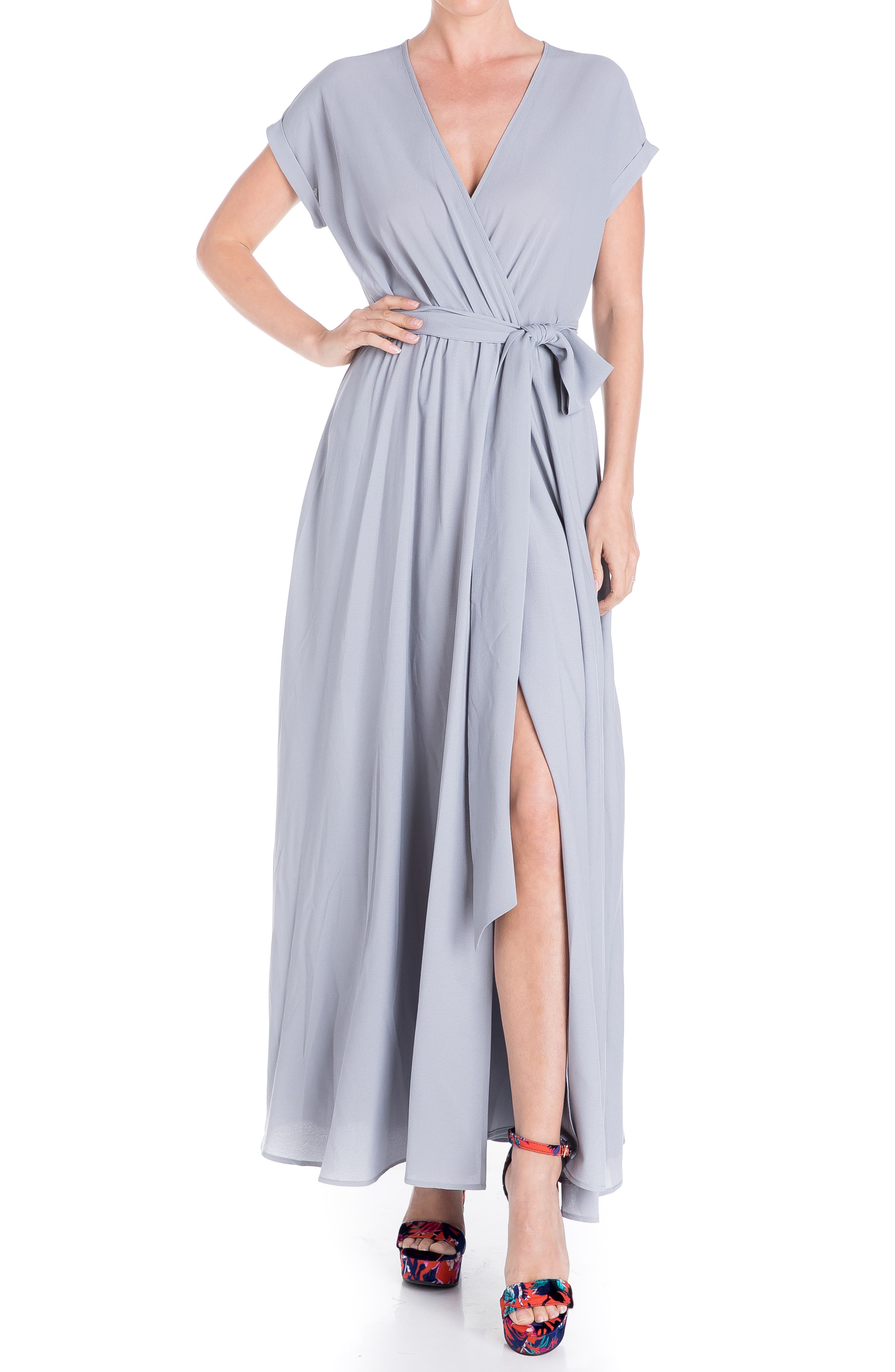 Meghan La Jasmine Wrap Maxi Dress In Silver/grey
