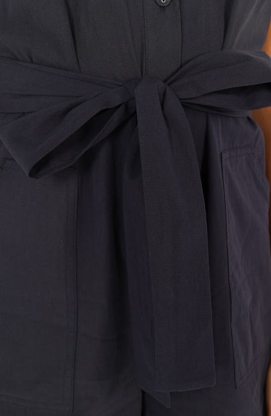 Petal And Pup Riley Tie Waist Cotton Romper In Navy