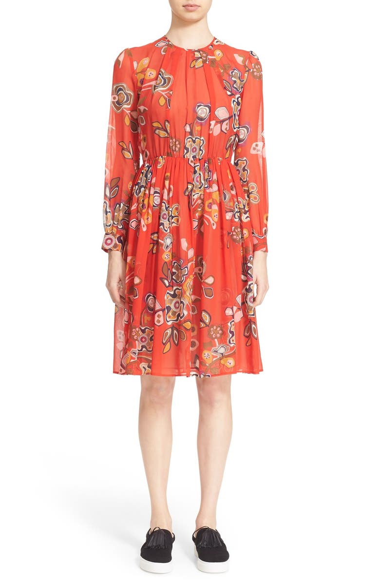MSGM Floral Print Silk Chiffon Dress | Nordstrom