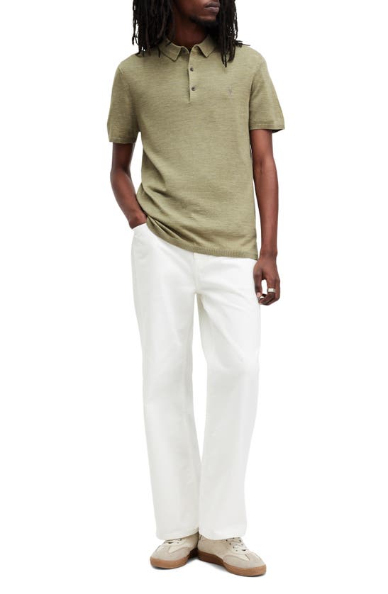 Shop Allsaints Mode Slim Fit Merino Wool Polo In Herb Green