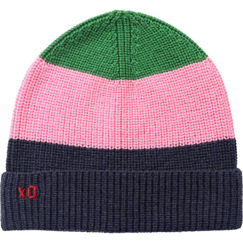 Frances Valentine Colorblock Cardigan Stitch Beanie in Navy Heather Multi