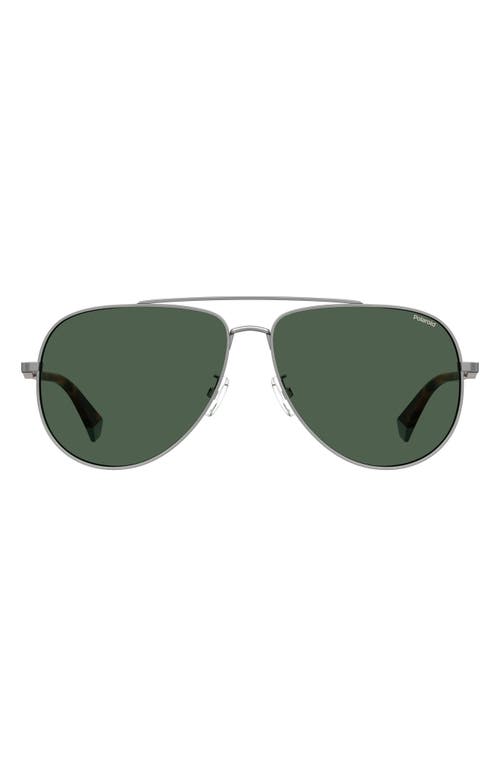 Polaroid 62mm Polarized Oversize Aviator Sunglasses in Ruthenium/Green Polarized