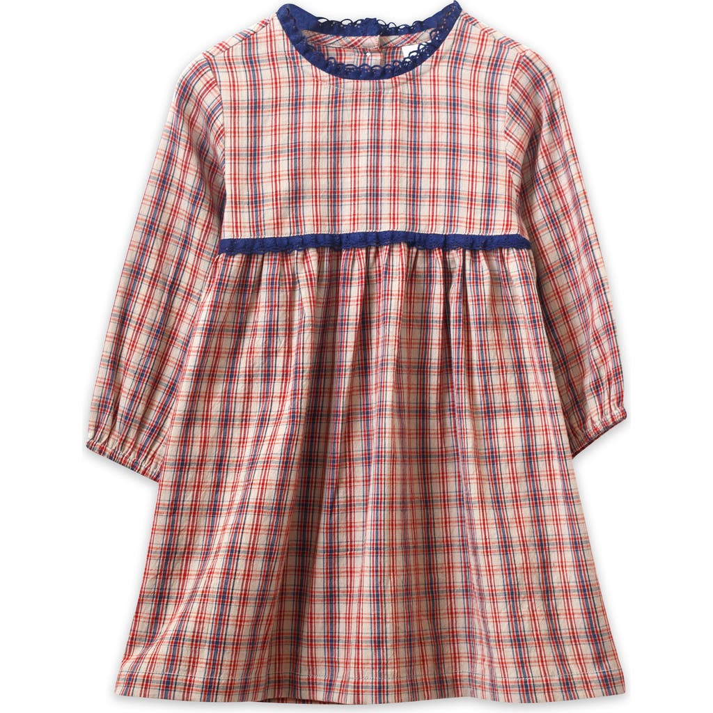Beet World Toddler Long Sleeves Dress With Lace Trim In Red And Blue
