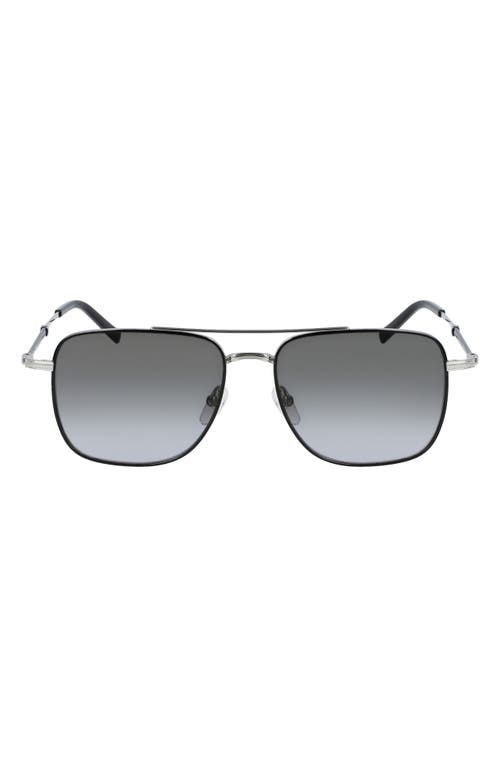 FERRAGAMO 56mm Rectangle Sunglasses in Light Ruthenium/Black/Grey at Nordstrom