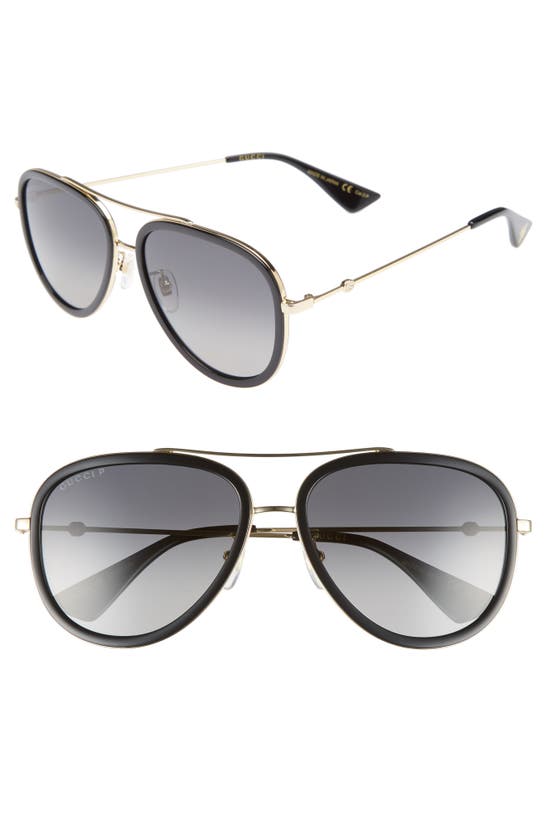 Gucci 57mm Polarized Metal Aviator Sunglasses In Gold