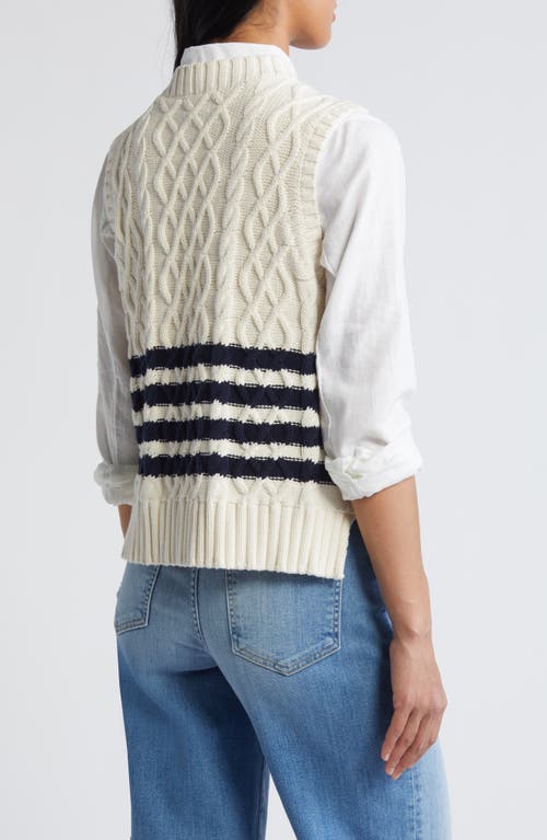 Shop Caslonr Caslon(r) Cable Knit Pima Cotton Sweater Vest In Ivory Pristine- Navy Stripe