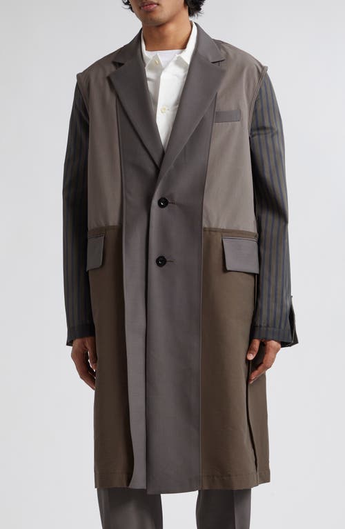 Sacai Colorblock & Stripe Suiting Coat Taupe at Nordstrom,