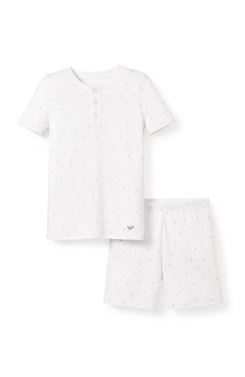 Petite Plume Kids' Star Print Fitted Two-Piece Pima Cotton Short Pajamas White at Nordstrom,