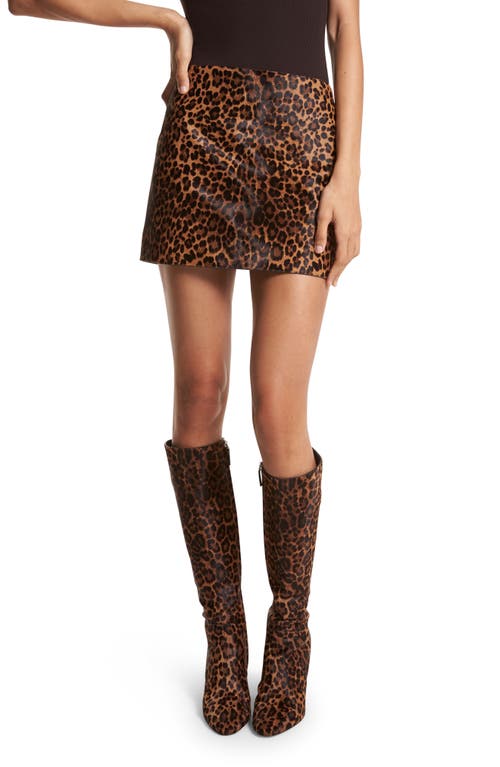 Michael Kors Collection Leopard Print Genuine Calf Hair Skirt in Chestnut Multi at Nordstrom, Size 12
