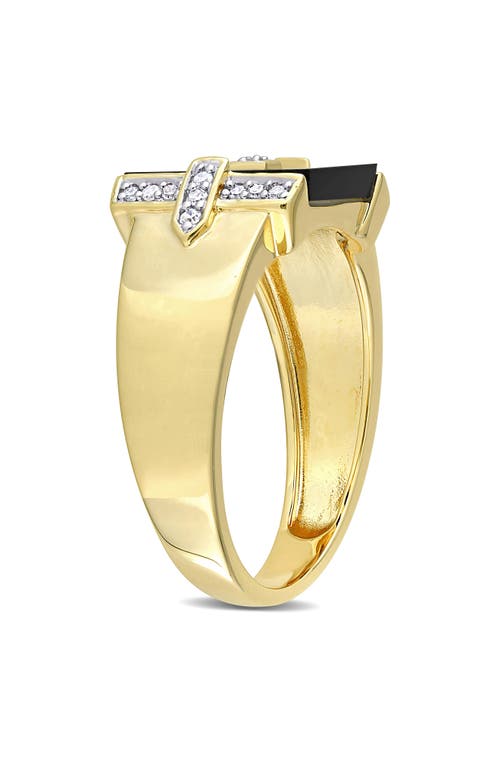 Shop Delmar Onyx & Diamond Square Ring In Gold/black