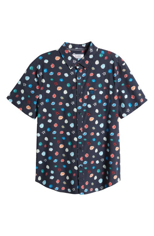 Floral Short Sleeve Stretch Button-Down Shirt in Dark Sapphire