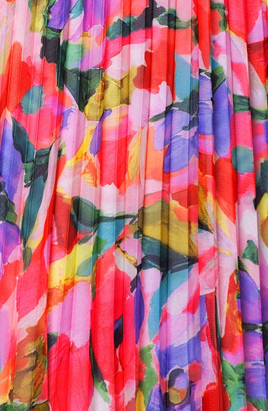 Shop Betsy & Adam Pleated Long Sleeve Maxi Dress In Pink Multi