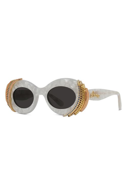 Loewe Gray Paula's Ibiza Pavé Oval Sunglasses In White/other/smoke
