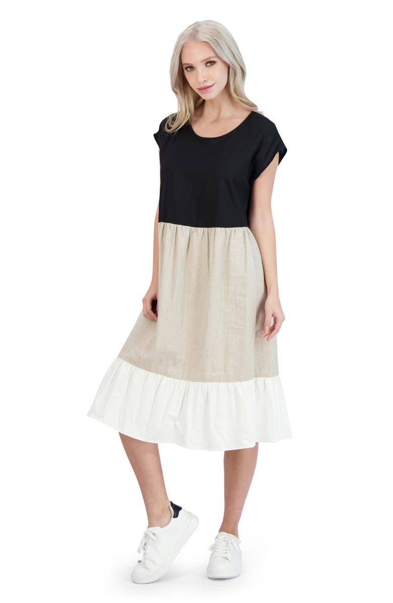 52SEVEN Colorblock Cap Sleeve Linen Blend Dress | Nordstromrack