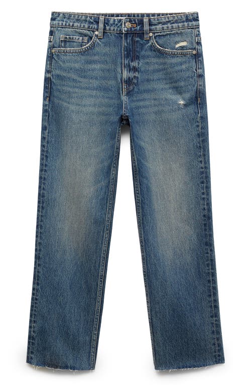 Shop Mango Straight Leg Crop Jeans In Dark Blue