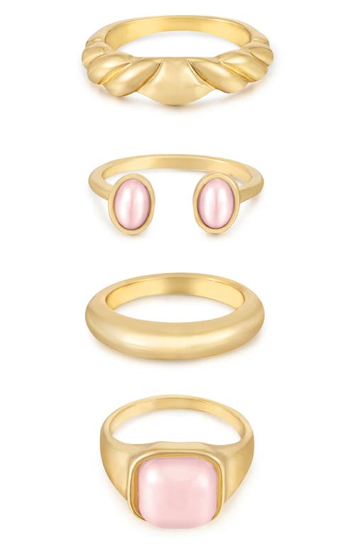 Ettika Set Of 4 Ultimate Babe Ring Set In Gold/pink