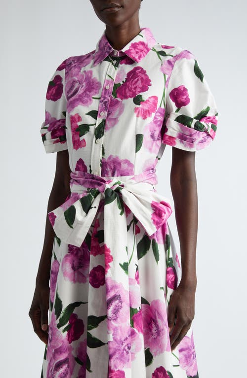 Shop Erdem Floral Belted Midi Shirtdress In Wisteria White