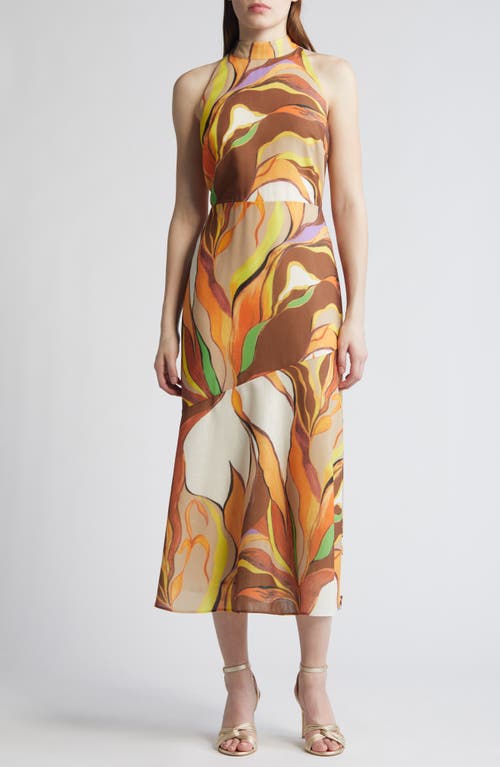 Sam Edelman Painted Palm Mock Neck Midi Dress Natural Multi at Nordstrom,