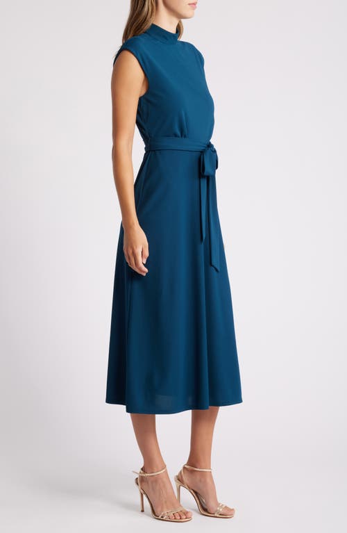 Shop Tahari Asl Mock Neck Front Tie Midi Dress In Mallard