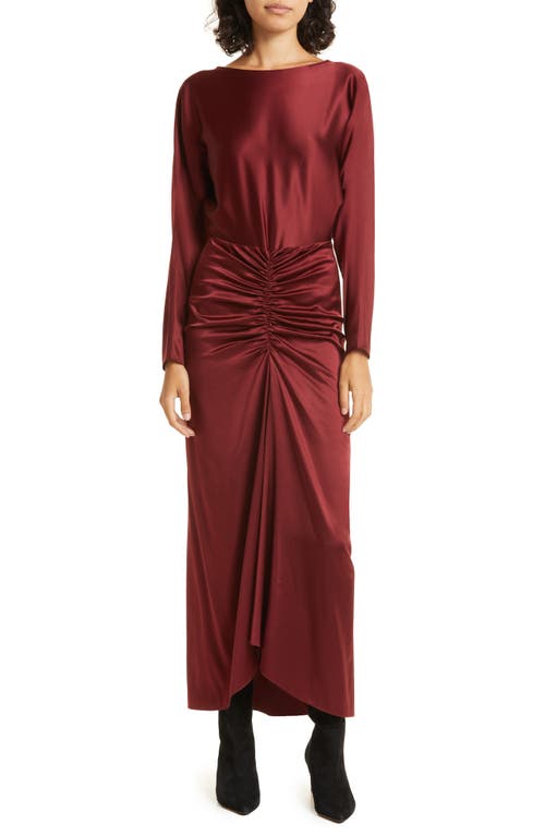 Veronica Beard Sabri Long Sleeve Stretch Silk Dress Maroon at Nordstrom,