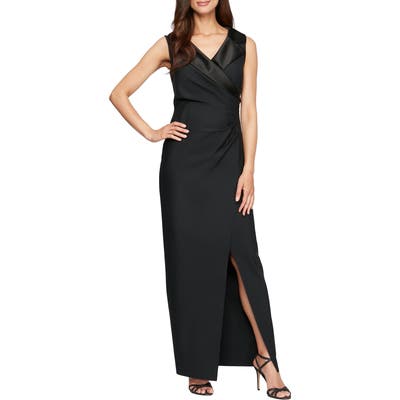 Alex Evenings Notched Collar Jersey Gown