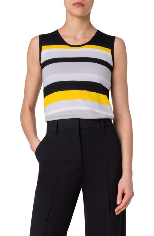 Shop Akris Punto Multicolor Stripe Merino Wool Sweater Tank In Black-yellow-tin