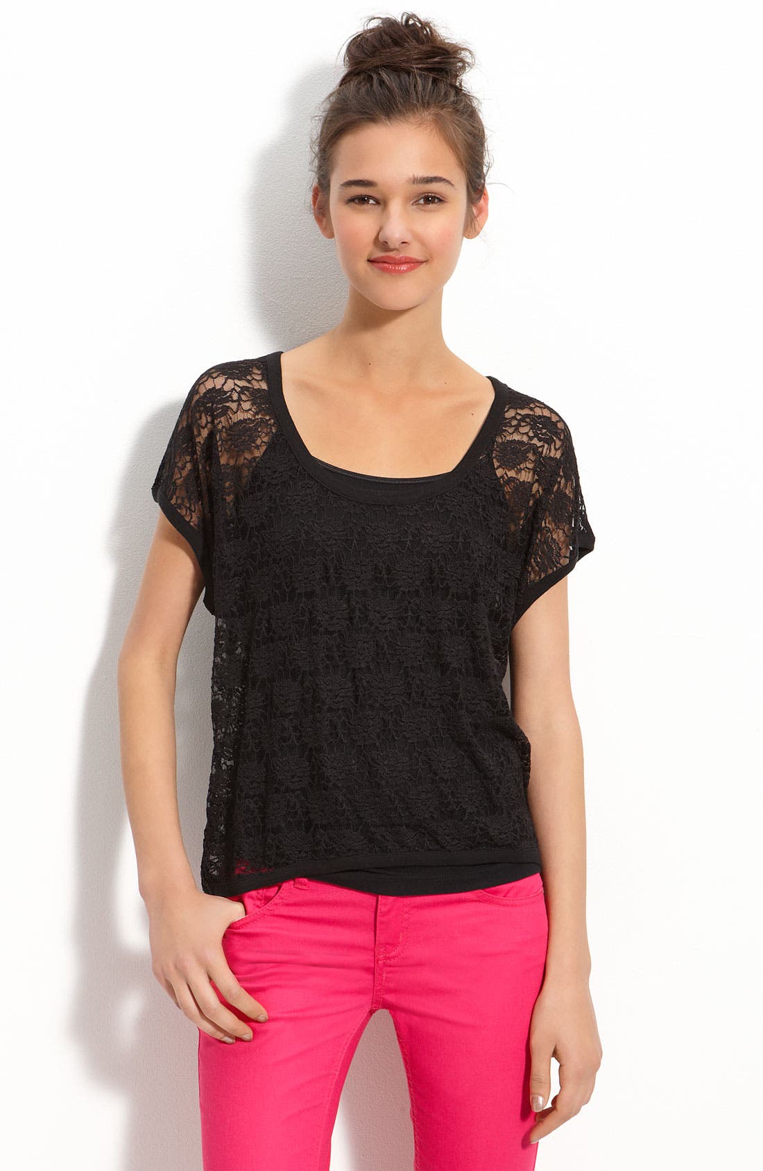 Chloe K Cap Sleeve Lace Top (Juniors) Nordstrom