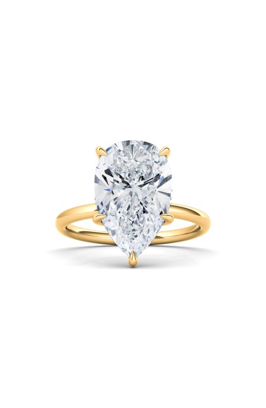 Hautecarat Pear Cut Lab Created Diamond 18k Gold Ring In 18k Yellow Gold