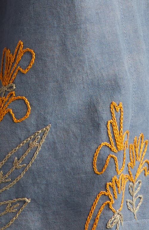 Shop Story Mfg. Greetings Floral Embroidered Cotton & Linen Camp Shirt In Blue Herb