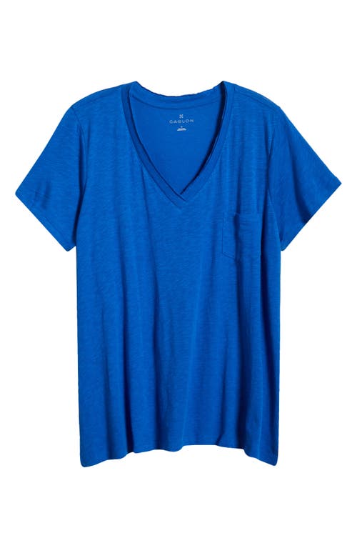 caslon(r) Short Sleeve V-Neck T-Shirt in Blue Marmara- White Brooke Stp